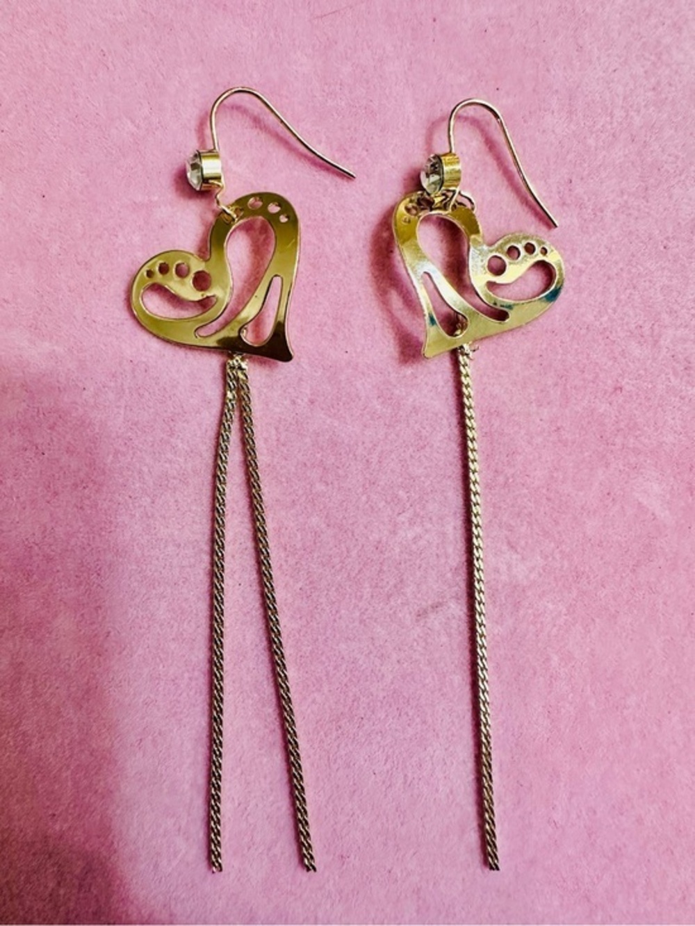 NWT Gold Tone Open Heart Chain Tassel Earrings